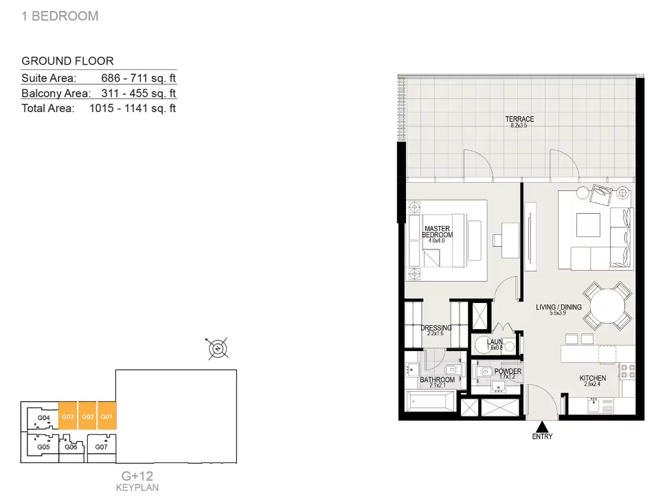 Residences 14 1 bed Unit G01, G02, G03
